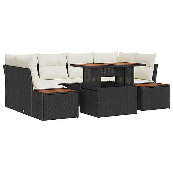 vidaXL Loungesofa 7-tlg. Garten-Essgruppe mit Kissen Schwarz Poly Rattan, 6 günstig online kaufen
