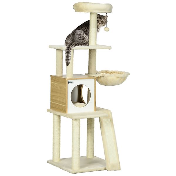 PawHut Kratzbaum aus holz 141,5 cm Sisal Katzenbaum mit Katzenhöhle, Katzen günstig online kaufen