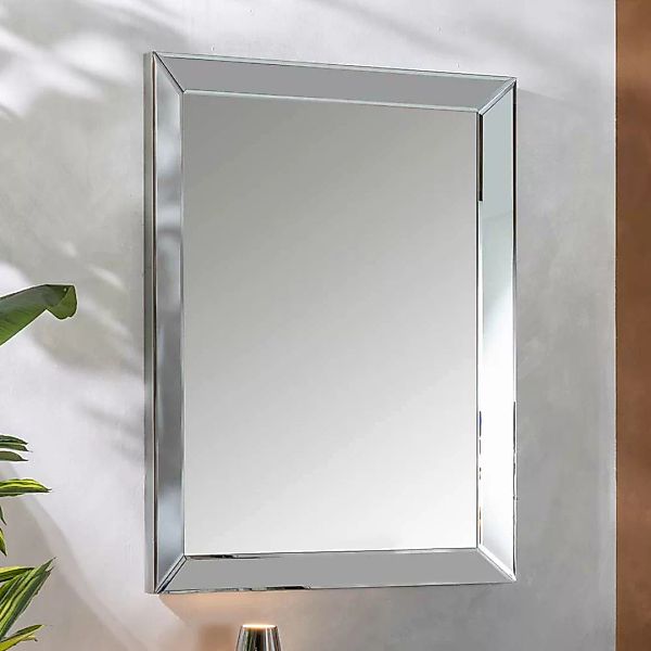 Moderner Glasspiegel in Silberfarben 90x120x5 cm rechteckig günstig online kaufen