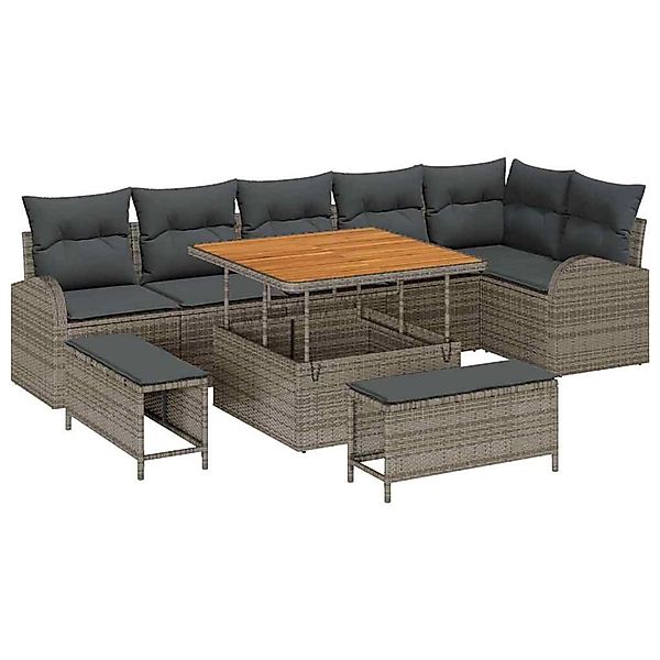 vidaXL Garten-Sofa-Set mit Kissen 9-Tlg Grau Poly Rattan 3362408 günstig online kaufen