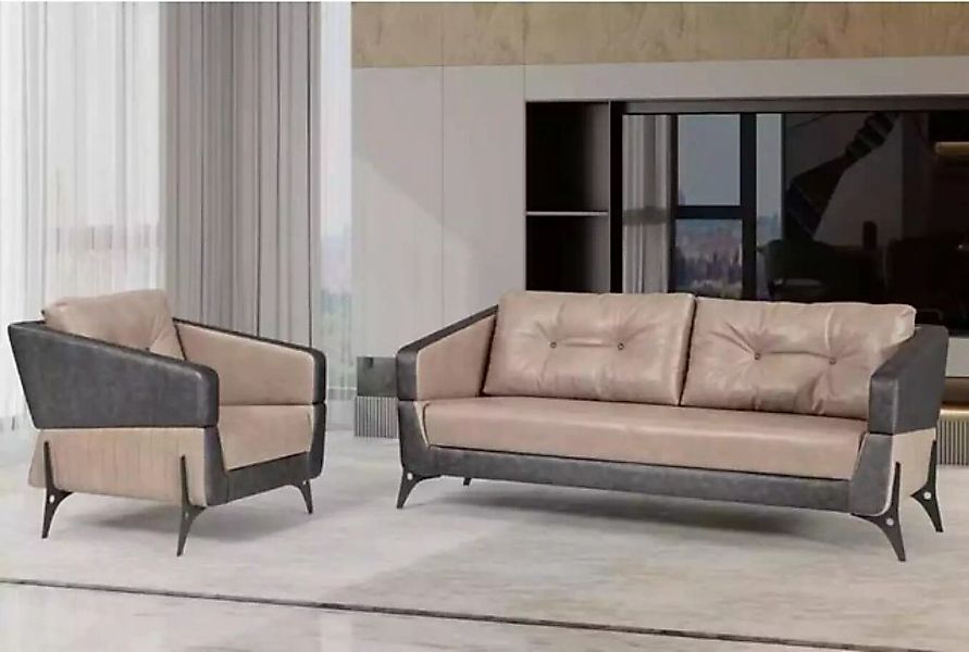 JVmoebel Sofa Luxus Sofagarnitur Sofa Beige Arbeitszimmer Sessel Dreisitzer günstig online kaufen