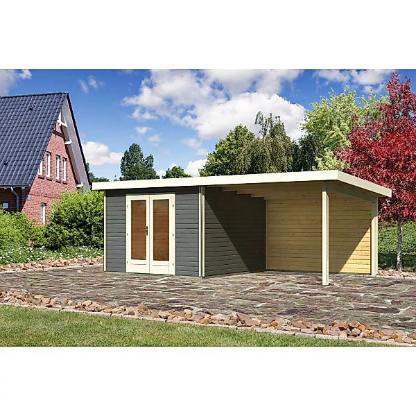 Karibu Holz-Gartenhaus Norrköping Terragrau Pultdach Lackiert 305 cm x 305 günstig online kaufen