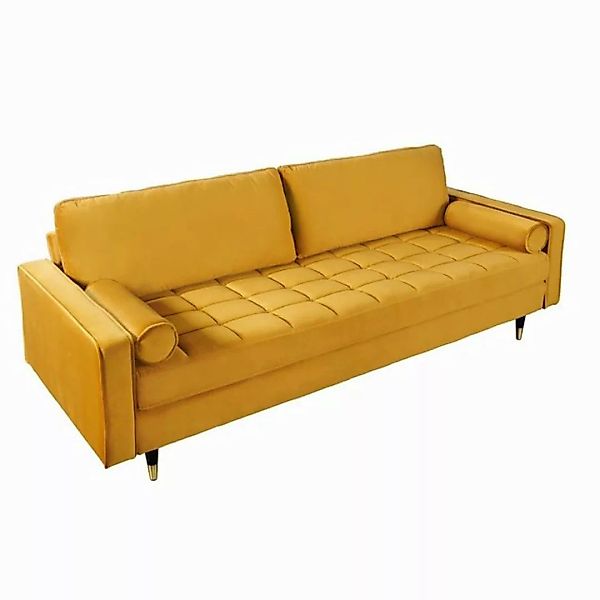 LebensWohnArt Sofa Modernes 3er Sofa 220cm COMFORT senfgelb Samt Federkern günstig online kaufen