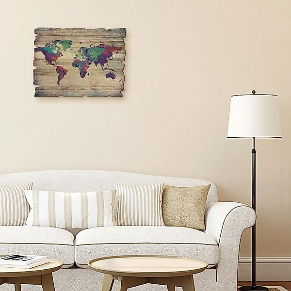 Artland Holzbild "bunte Weltkarte", Landschaftsbilder, (1 St.) günstig online kaufen