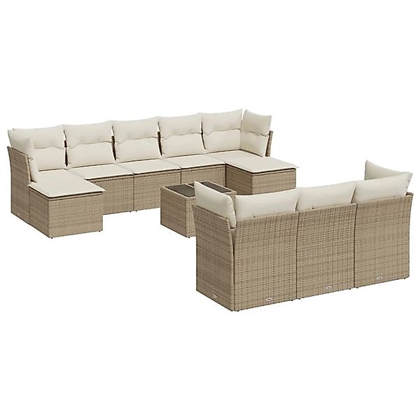 vidaXL 11-Tlg Garten-Sofagarnitur mit Kissen Beige Poly Rattan 3218338 günstig online kaufen