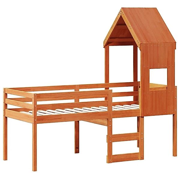 vidaXL Hochbett mit Dach Wachsbraun 90x190 cm Massivholz Kiefer 3282018 günstig online kaufen
