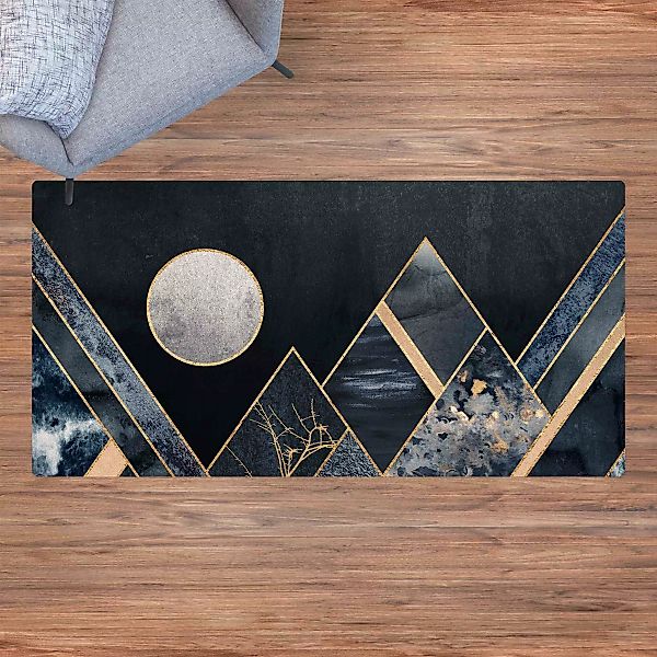 Kork-Teppich Goldener Mond abstrakte schwarze Berge günstig online kaufen