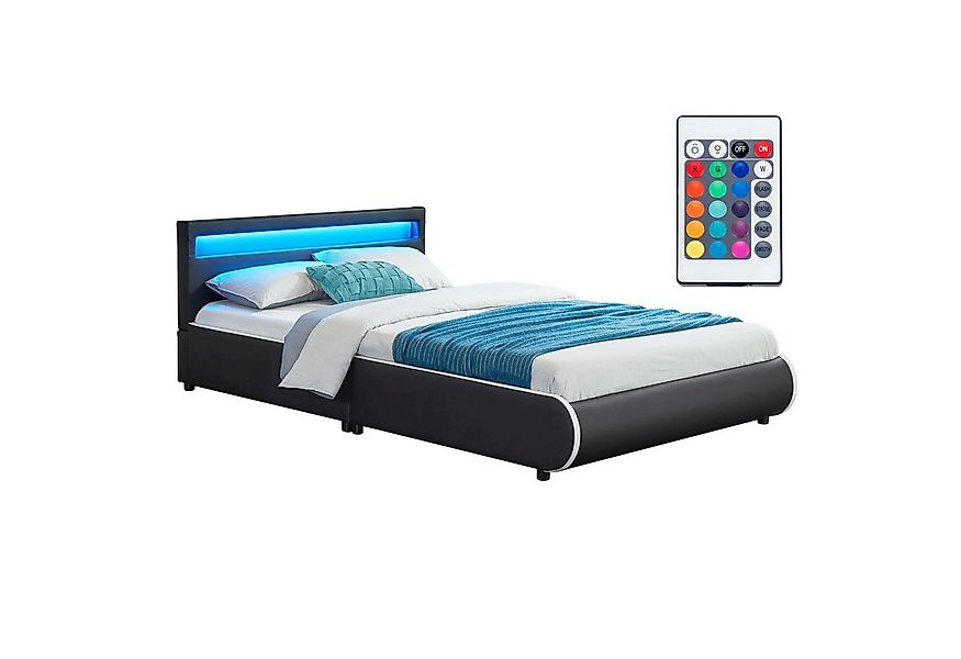 Juskys Polsterbett Sevilla, 140x200 cm, RGB-LED, Kunstleder, gepolstertes K günstig online kaufen