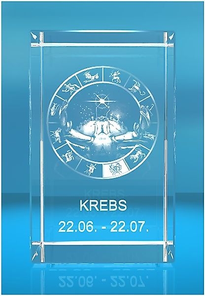 Dekofigur 3D Glasquader Motiv: Sternzeichen Krebs, günstig online kaufen