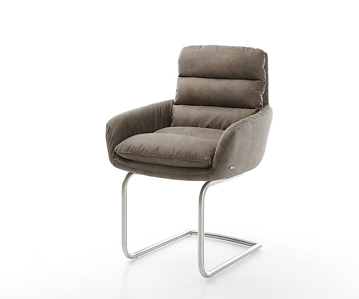 Freischwinger Abelia-Flex mit Armlehnen Mikrofaser Taupe Vintage Freischwin günstig online kaufen