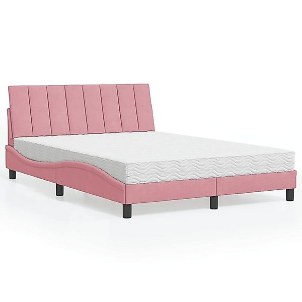 vidaXL Bett, Bett mit Matratze Rosa 140x200 cm Samt günstig online kaufen