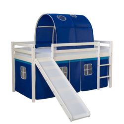 Homestyle4u Hochbett 90x200 mit Vorhang Lattenrost Rutsche und Tunnel in We günstig online kaufen