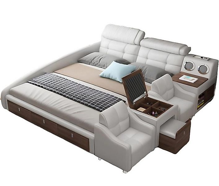 JVmoebel Bett Multifunktions Leder Betten Hotel Doppel Ablage Regal Weiß (1 günstig online kaufen