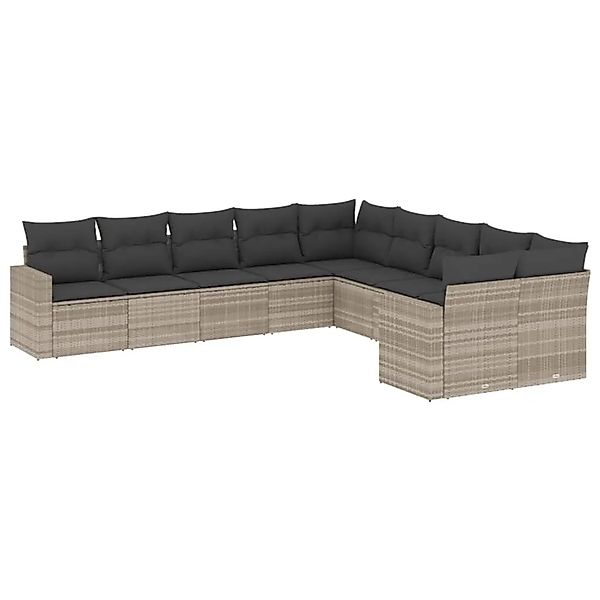 vidaXL 10-Tlg Garten-Sofagarnitur mit Kissen Hellgrau Poly Rattan 3251849 günstig online kaufen