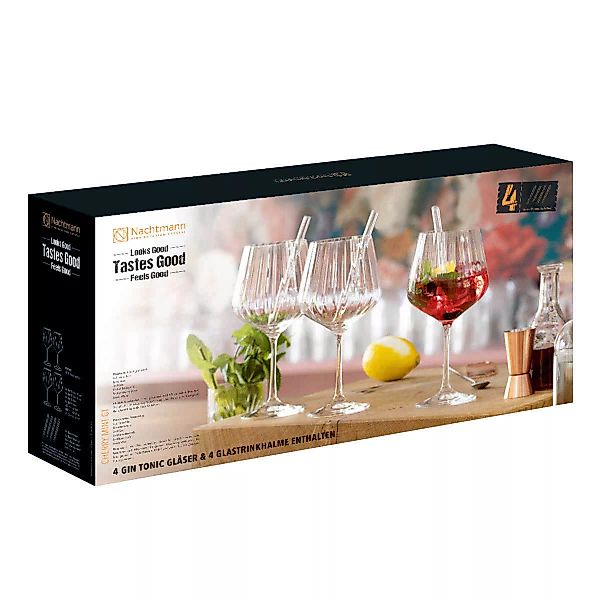 Nachtmann 4er-Set Gin Tonic-Gläser + Glas-Trinkhalme TASTES GOOD günstig online kaufen