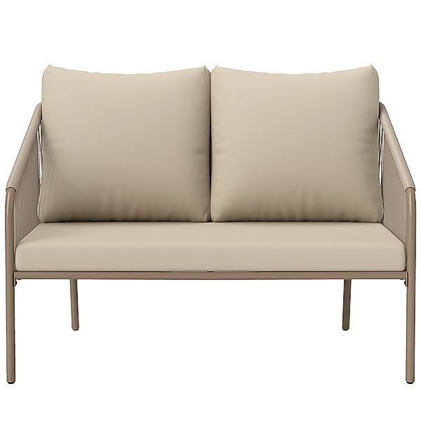 Outsunny Gartensofa 2-Sitzer aus Polyrattan mit Kissen, Outdoor-Sofa mit Ar günstig online kaufen