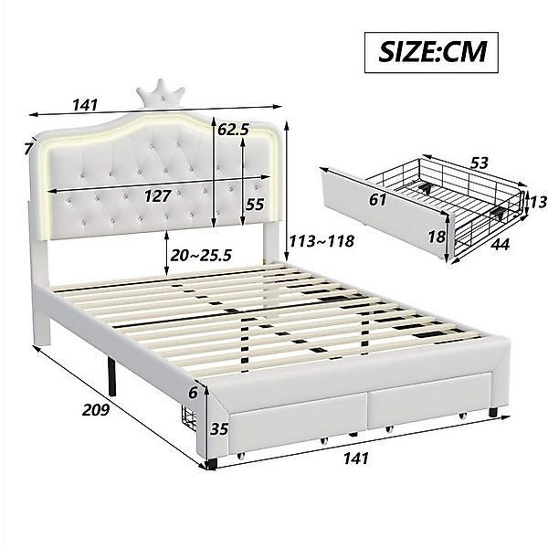 Furnishings Home Polsterbett PU Doppelbett mit Schubladen + LED-Licht (Set, günstig online kaufen