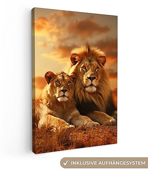 OneMillionCanvasses® Leinwandbild Löwen - Sonnenuntergang - Afrika - Savann günstig online kaufen