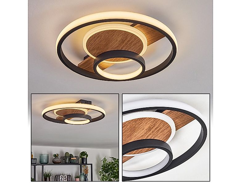 hofstein Deckenleuchte Deckenlampe aus Metall/Kunststoff in Schwarz/Holzopt günstig online kaufen
