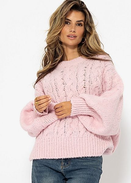 SASSYCLASSY Strickpullover Flauschiger Pullover Damen mit Zopfmuster Oversi günstig online kaufen