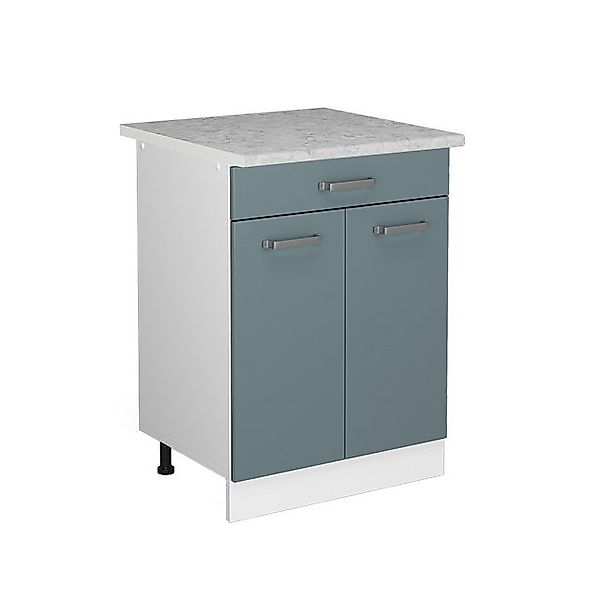 Vicco Küchenunterschrank R-Line Blau-Grau/Weiß 60 cm mit Schublade AP Marmo günstig online kaufen