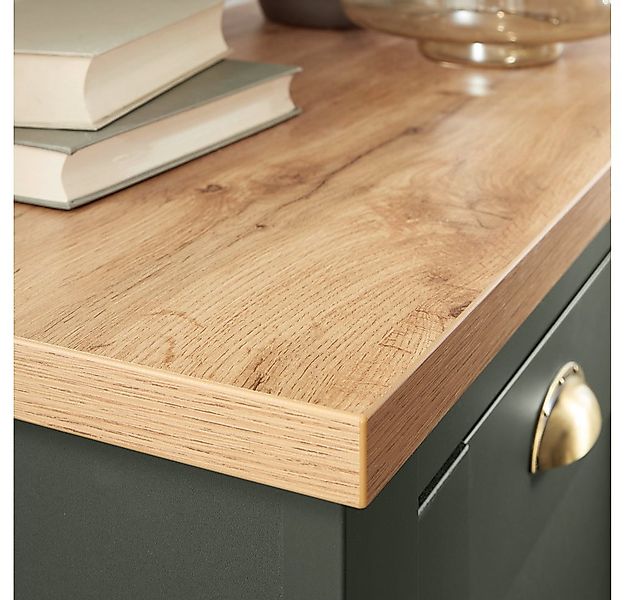 Lomadox Wohnwand CINCINNATI-61, (6-St), grün mit Wotan Eiche mit Beleuchtun günstig online kaufen