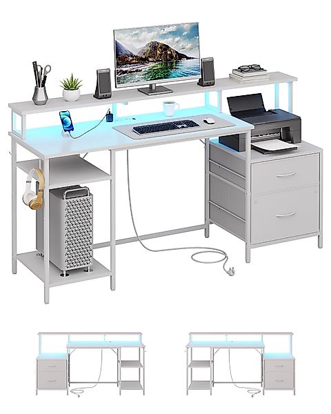 MSMASK Computertisch mit Led-Licht, Steckdose, USB-Anschlüsse, günstig online kaufen