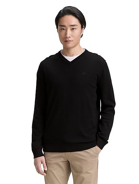 TOM TAILOR V-Ausschnitt-Pullover mit kleiner Logo-Stickerei günstig online kaufen