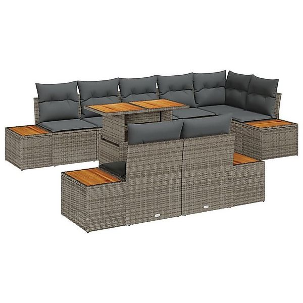 vidaXL Loungesofa 9-tlg. Garten-Essgruppe mit Kissen Grau Poly Rattan, 9 Te günstig online kaufen
