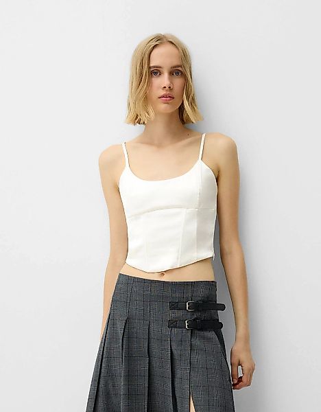 Bershka Korsage-Top Aus Satin Damen Xs Rohweiß günstig online kaufen