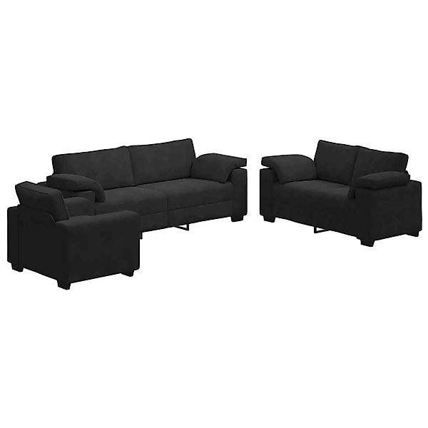 vidaXL 3-Tlg Sofagarnitur mit Kissen Schwarz Samt 3324672 günstig online kaufen