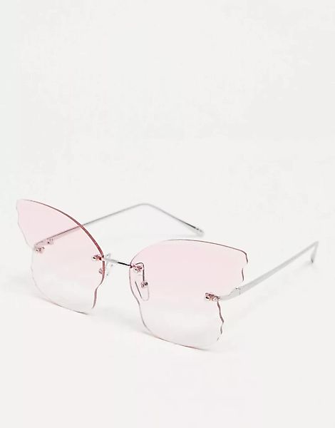 ASOS DESIGN – Randlose Sonnenbrille mit mit Schmetterlings-Design und Gläse günstig online kaufen
