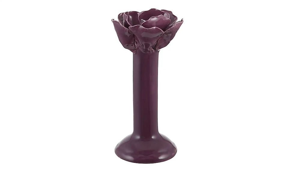 HOME STORY Kerzenhalter Blüte   ¦ lila/violett ¦ Steingut ¦ Maße (cm): H: 1 günstig online kaufen