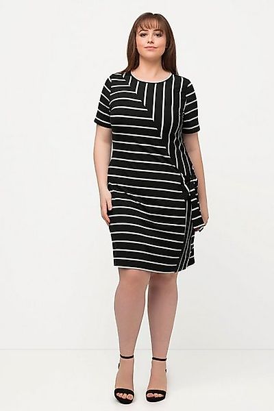 Ulla Popken Jerseykleid Midikleid Streifenmix drapiert Rundhals Halbarm günstig online kaufen