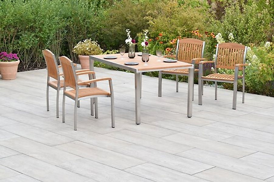 MERXX Garten-Essgruppe »»Keros«« Set, Geöltes Akazienholz, Edelstahlgestell günstig online kaufen