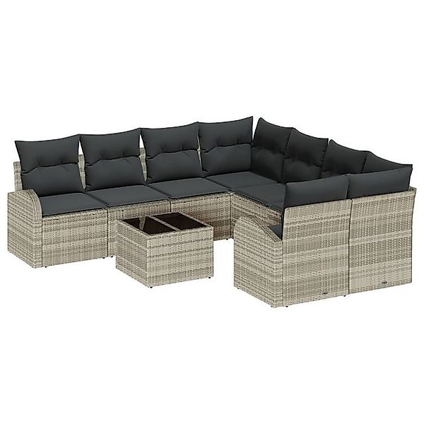 vidaXL Loungesofa 9-teiliges Garten Sofa Set mit Kissen Hellgrau Poly Ratta günstig online kaufen