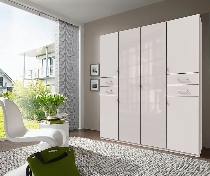 freiraum Drehtürenschrank Danzig in WEISS + GLAS WEISS - 180x208x58cm (BxHx günstig online kaufen