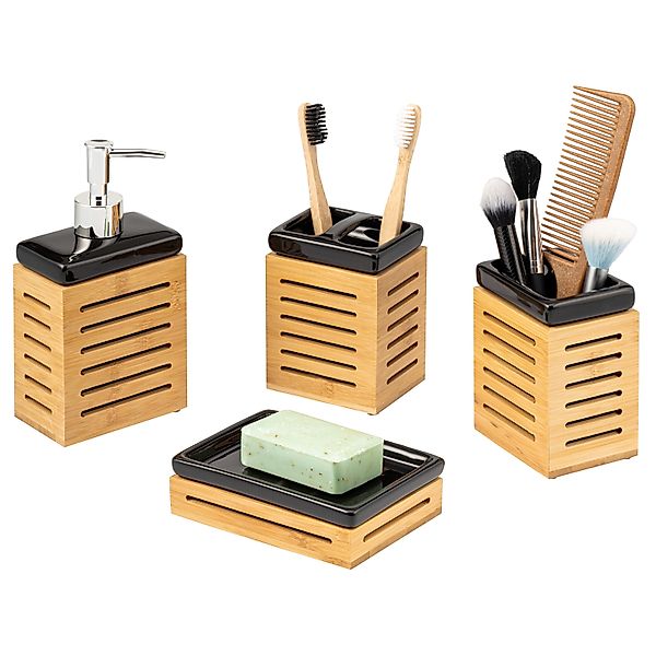bremermann Badaccessoire-Set Badezimmer-Set 4-tlg., Bambus, Keramik, günstig online kaufen
