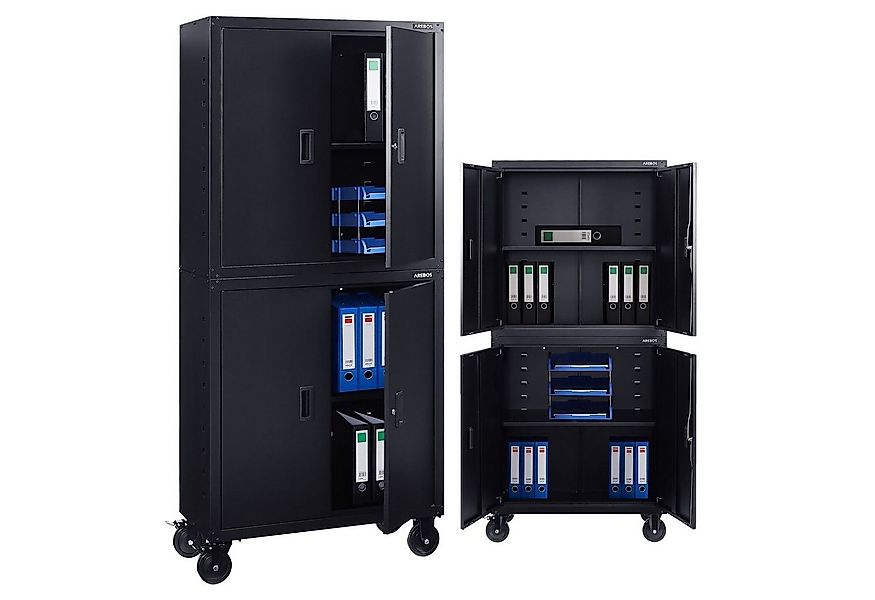 Arebos Aktenschrank 2er Set 180x90x40 cm – 4 Türen, abschließbar, mit Räder günstig online kaufen