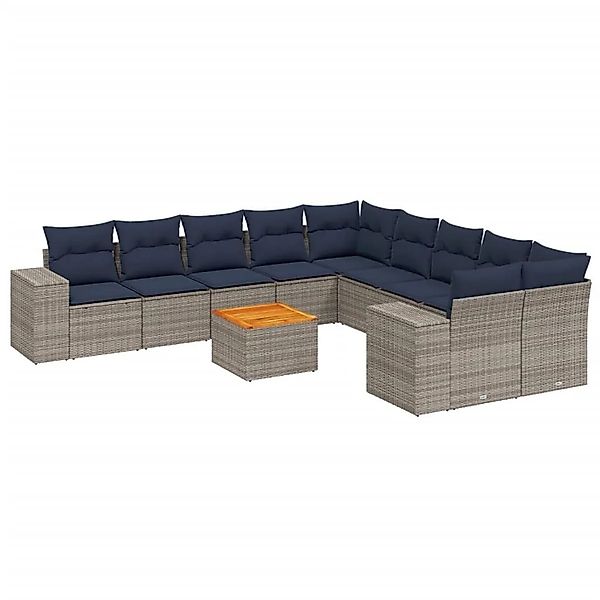 vidaXL 11-Tlg Gartensofa-Set mit Kissen Grau Polyrattan 3225641 günstig online kaufen