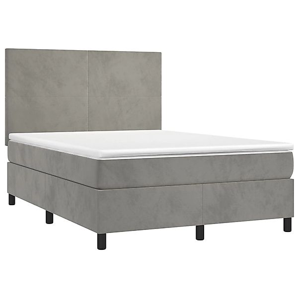 vidaXL Boxspringbett mit Matratze & LED Hellgrau 140x200 cm Samt 3136005 günstig online kaufen