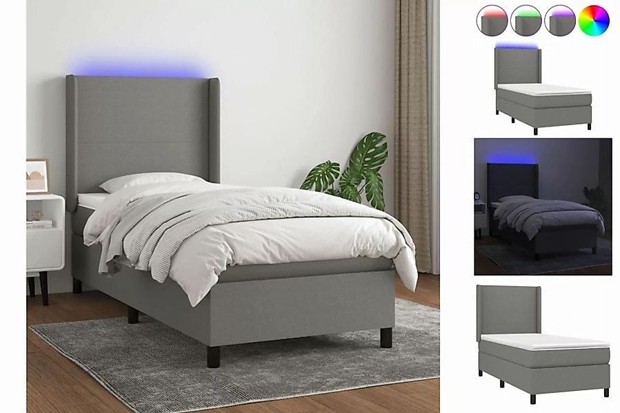 vidaXL Bett Boxspringbett mit Matratze & LED Dunkelgrau 90x200 cm Stoff günstig online kaufen