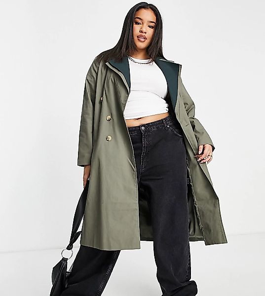 Fashion Union Plus – Oversize-Trenchcoat mit doppeltem, kontrastierendem Kr günstig online kaufen