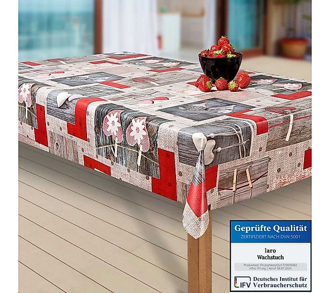 laro Tischdecke Wachstuch-Tischdecken Abwaschbar Herz. rot/grau rechteckig günstig online kaufen