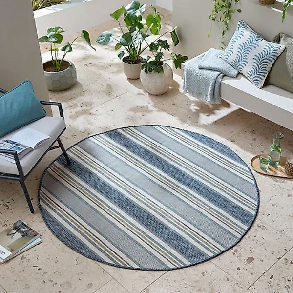 FLAIR RUGS Teppich »Roma Stripe«, rund, 4 mm Höhe, Roma Stripe Indoor Outdo günstig online kaufen