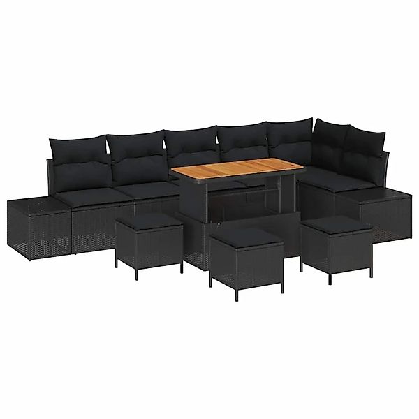 vidaXL Gartensofa-Set mit Kissen 10 Stk Schwarz Poly Rattan 3364759 günstig online kaufen