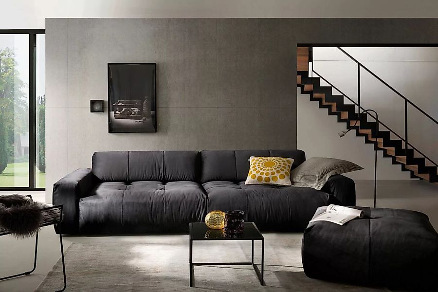 KAWOLA Big Sofa PALACE 3-Sitzer mit Sitztiefenverstellung Velvet schwarz günstig online kaufen