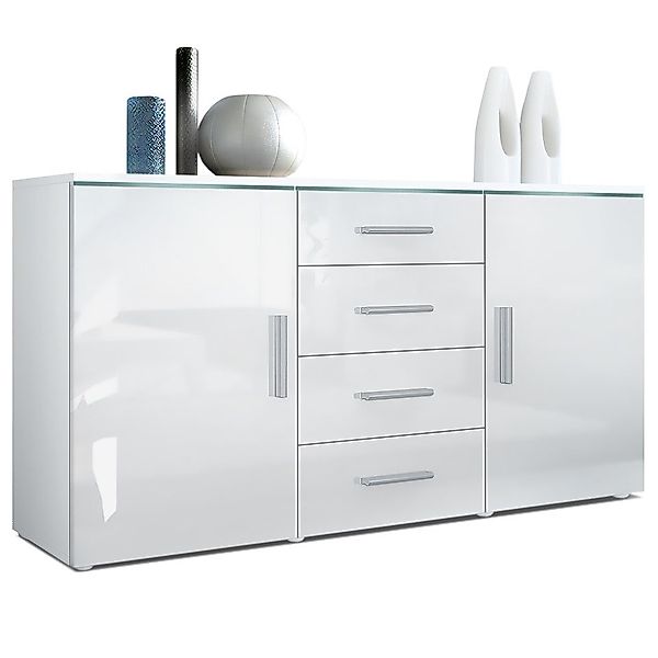 Vladon Sideboard Verona V1 (Kommode, mit 2 Türen und 4 Schubladen), Weiß ma günstig online kaufen