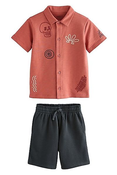 Next Shirt & Shorts Kurzärmeliges besticktes Jersey-Hemd und Shorts (2-tlg) günstig online kaufen
