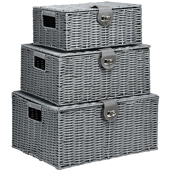 HOMCOM Aufbewahrungsboxen 3er-Set mit Deckel & Schnallen 18L 12L 7L für Woh günstig online kaufen